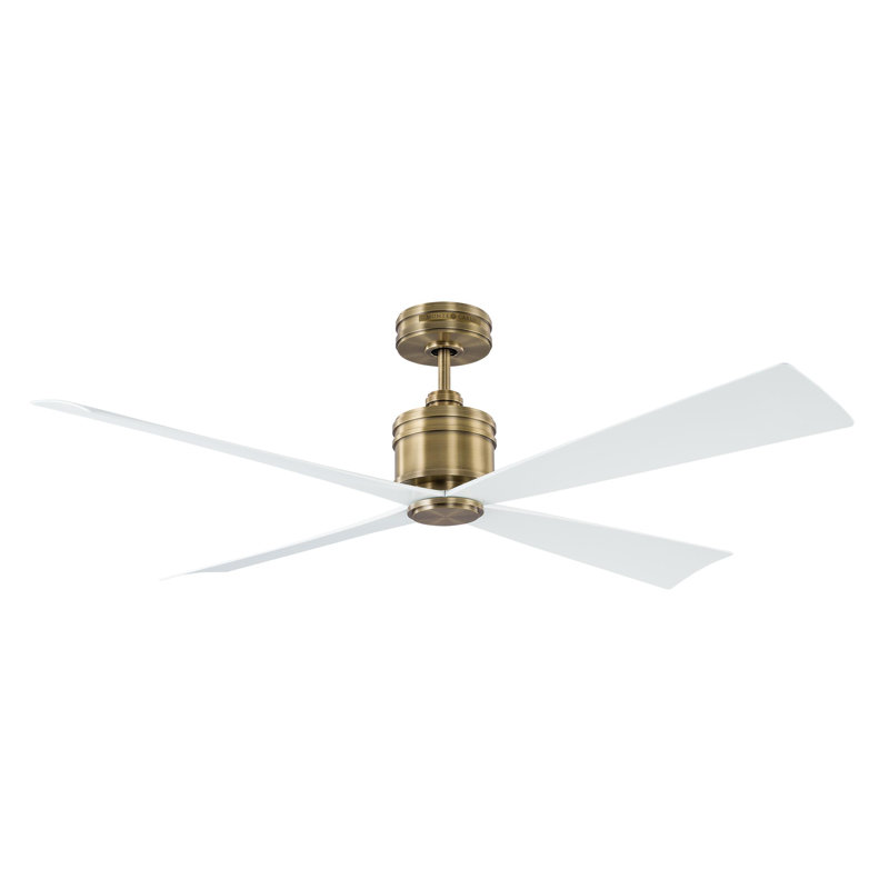 Launceton Downrod Ceiling Fan, Hand-Rubbed Antique Brass/Matte White