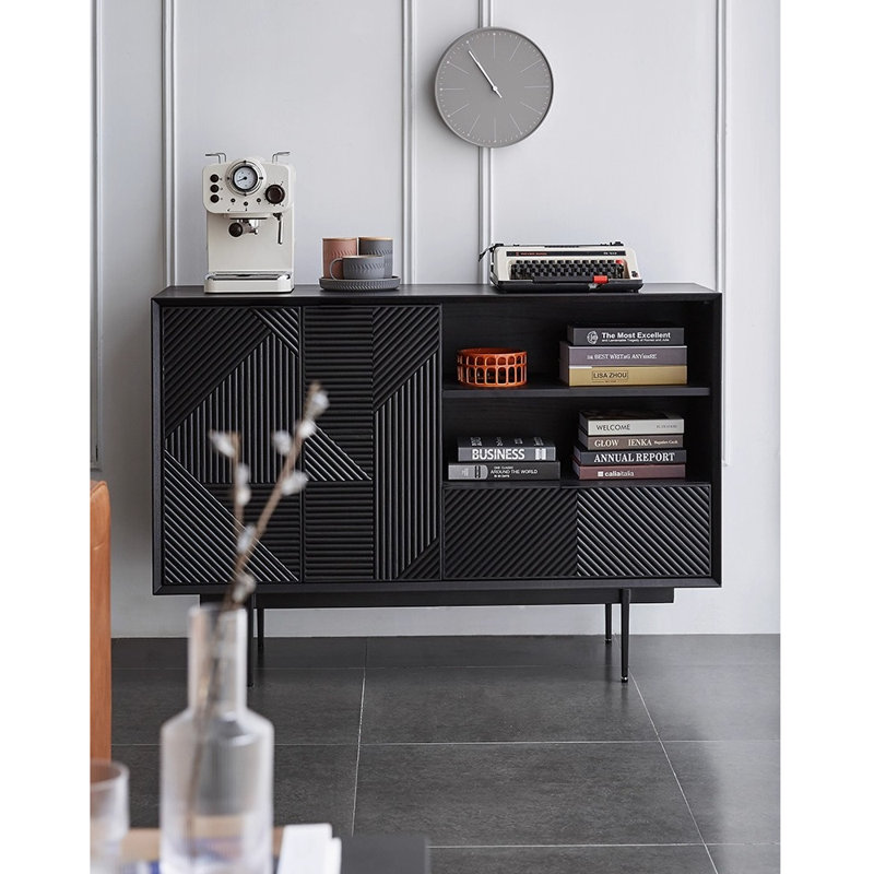 Modern light luxury style small bookcase, Noir, (4 tablettes) H 33,86 po x l 47,24 po x P 15,75 po