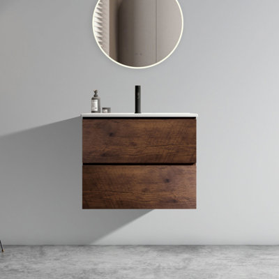 Meuble-lavabo mural 24 po avec lavabo en céramique avec un trou de robinet, meuble-lavabo flottant avec rangement Laarge pour salle de bain moderne, pré-assemblé