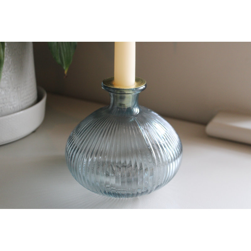 Glass Tabletop Candlestick, Blue