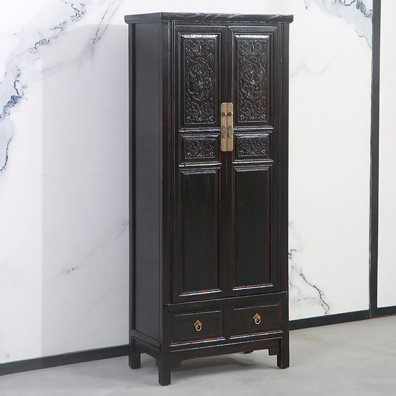 Armoire de rangement décorative sculptée en noyer massif de style chinois