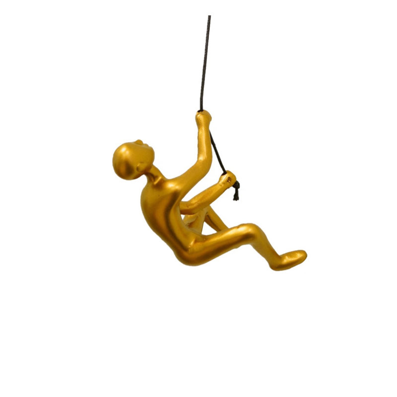 Set of Two Gold Resin Climbing Man Hanging Dimensional Sculpture