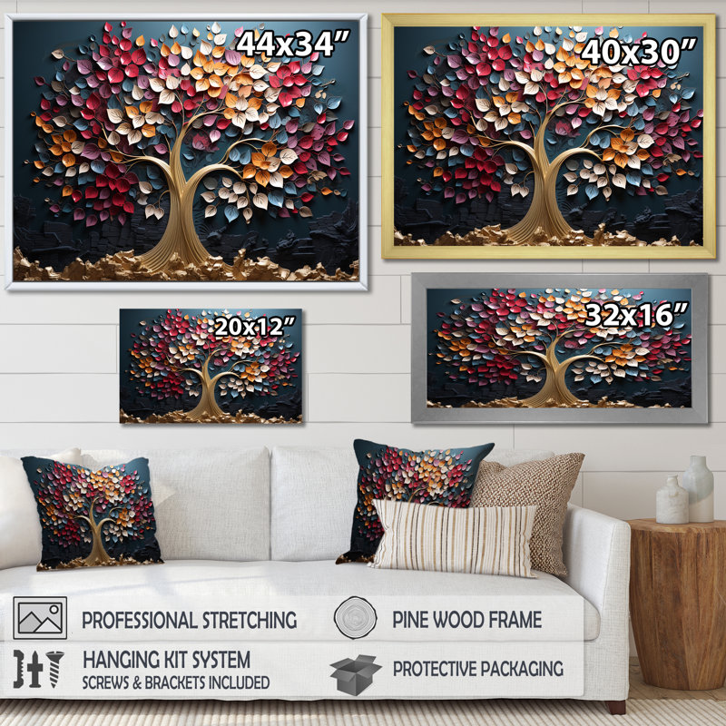 Orchidée rose et bleue, branches d'arbre III - arbre, art mural, Cadre d'angle fermé noir, H 34 po x l 44 po x P 1,5 po