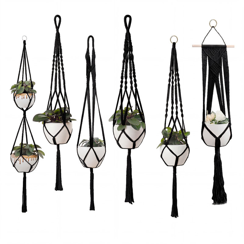 Ensemble de 6 cintres Boho Macrame, Noir