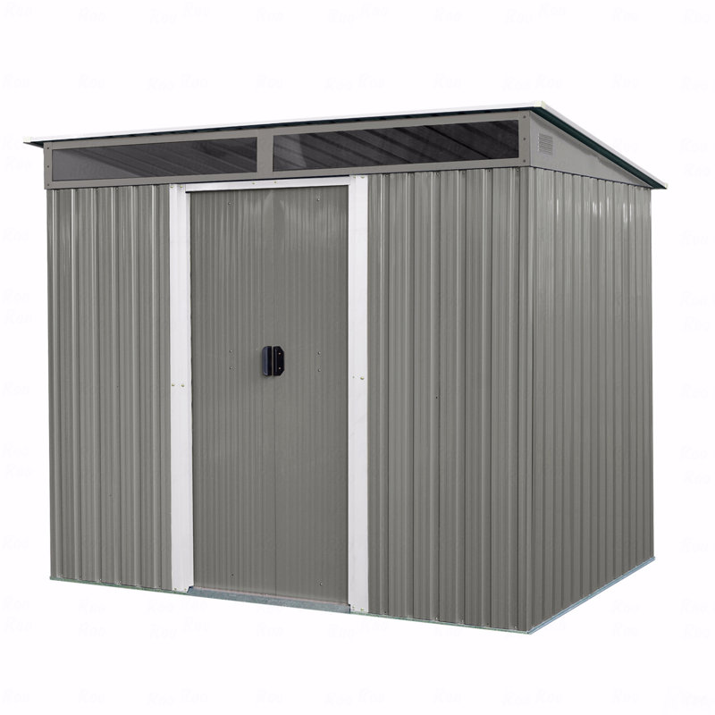Rangement extérieur en métal 8 pi x 6 pi avec portes coulissantes verrouillables et plaque transparente, Gris