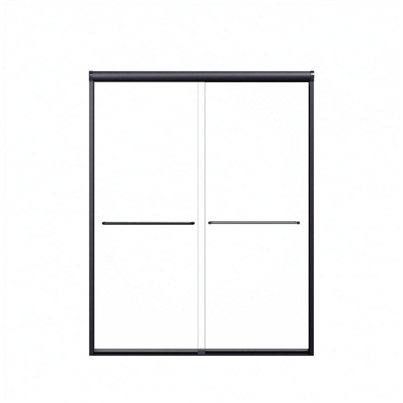 56"-60"W*72" H Semi-Frameless Double Sliding Shower Door, Bypass Shower Door, 1/4" (6mm) Thick SGCC Tempered Glass Door, Matte Black
