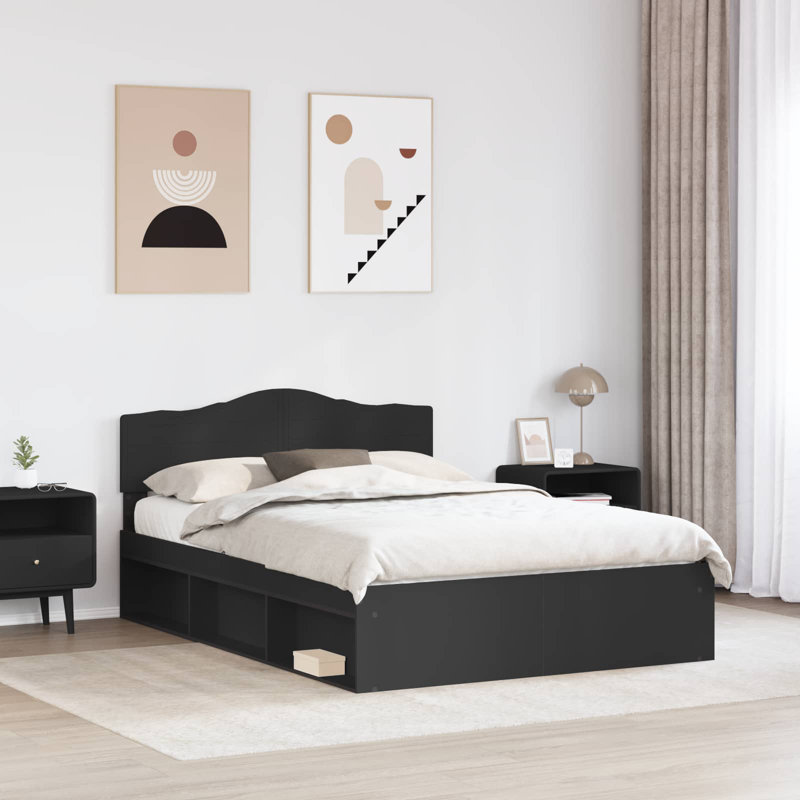 Solid Wood Bed, Black, European Kingsize (160 x 200 cm)