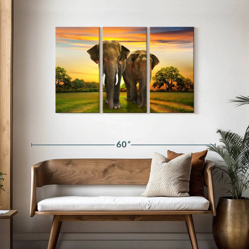 Brampt Elephant Sunset Duo, 28" H x 45" W