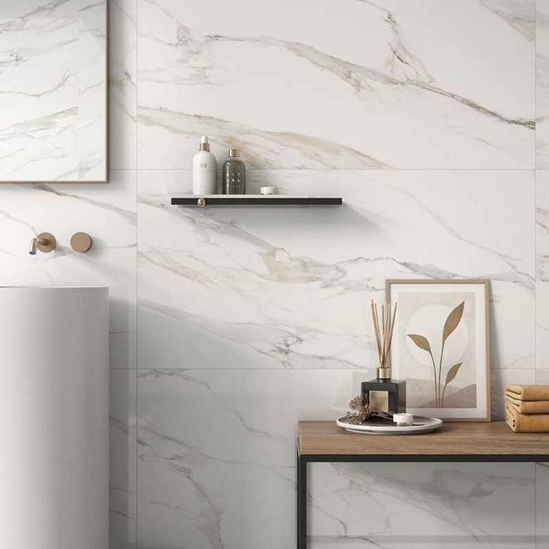 Minera 24x48 Polished Marble Look Porcelain Tile, Aurora Gold