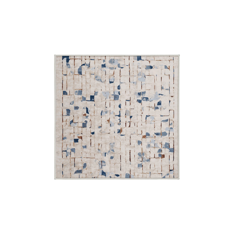 Machine Washable Beige Area Rug, Square 8'