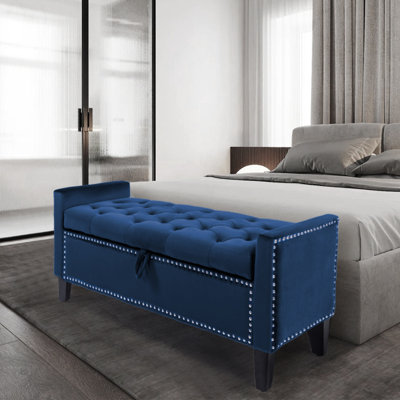 Jeani 45" Wide Velvet Tufted Rectangle Storage Ottoman