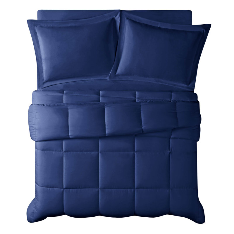 Truly Calm Antimicrobial Box Stitch Comforter Set, King Comforter + 2 Shams, Navy