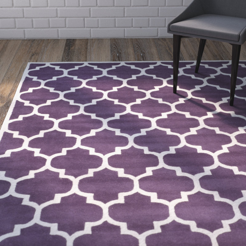 Tapis mauve / ivoire en laine Carolene, Rectangle 8 pi x 10 pi