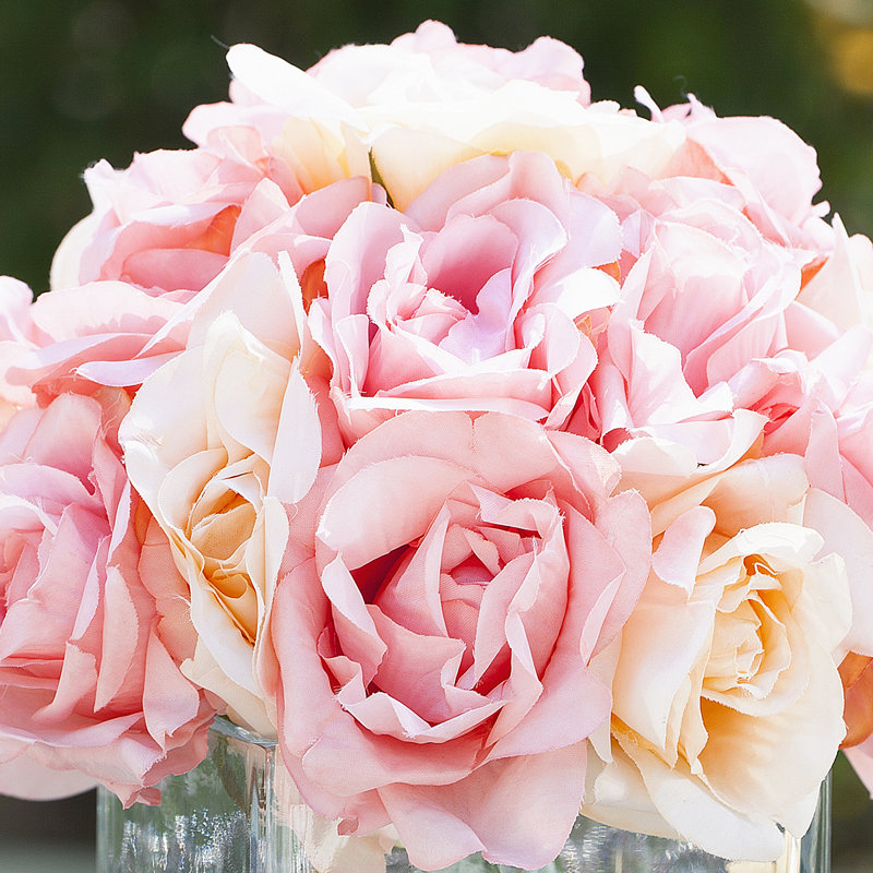 Fabric Rose Arrangement in Vase, Pink