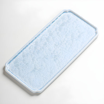 Plateau de thé en céramique glacé en forme de fleur de glace à la mer - Service à thé simple avec clair de lune blanc paisible sur tapis de thé