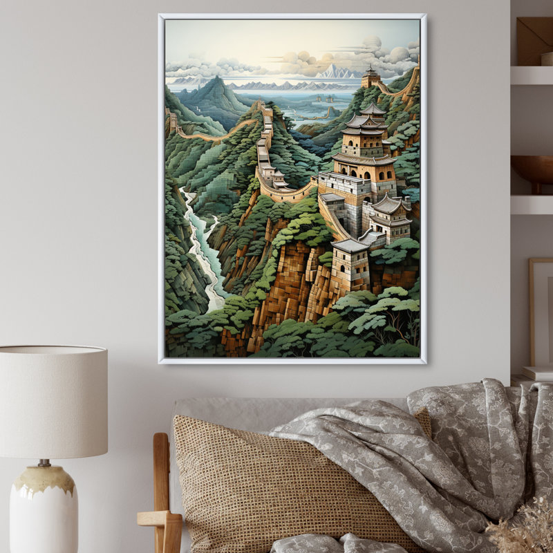 «Curtus Asian Art Great Wall of China II», reproduction d'art sur toile, Cadre flottant blanc, H 32 po x l 24 po x P 1 po