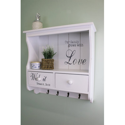 Schaaf Beech Solid Wood Floating Shelf with Hooks