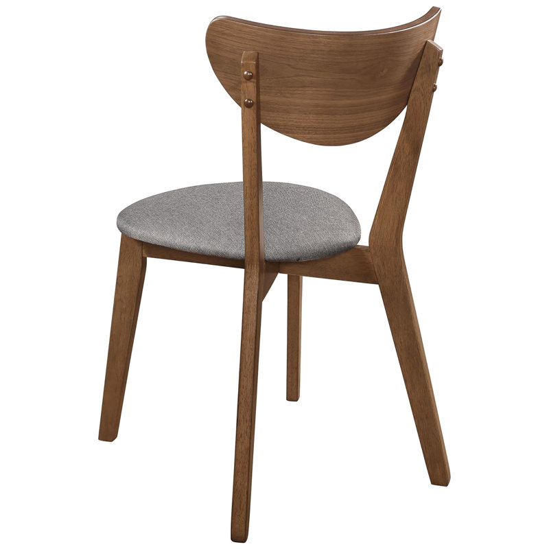 2 chaises de salle à manger - Finition noyer naturel et siège rembourré en tissu de style moderne Mid-Century gris