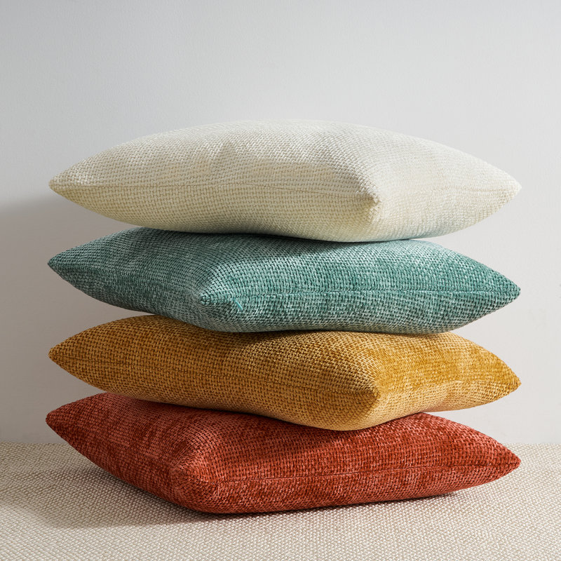 Throw Pillow Covers Soft Decorative Chenille Pillow Covers Cushion Covers, Orange/Teal, Square 18"