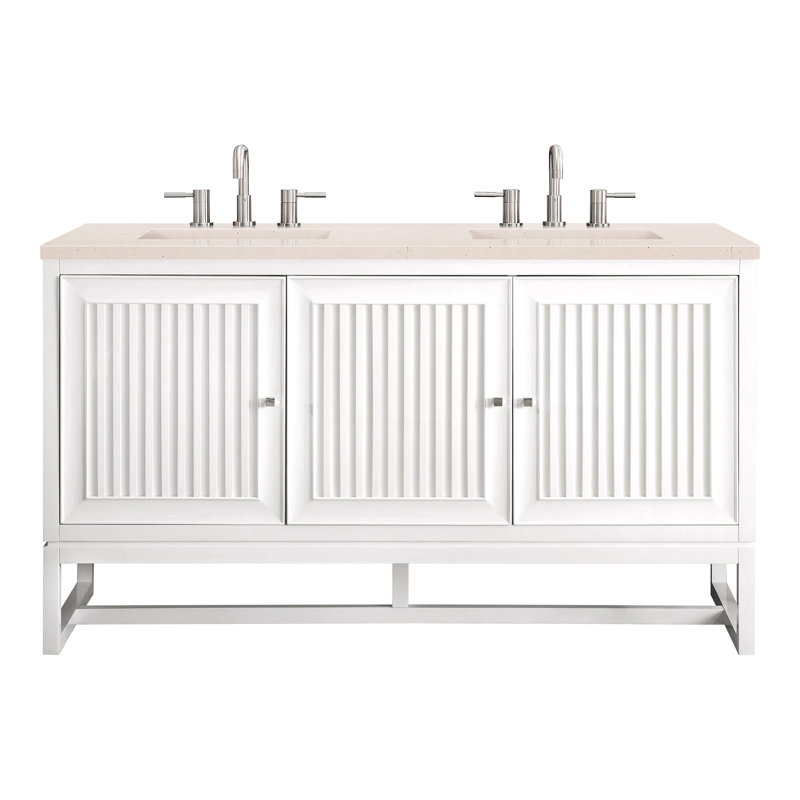 Athens 60'' W  W Double Vanity, Glossy White, Ethereal Noctis, 8" Widespread