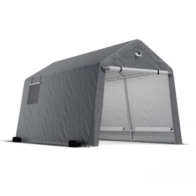 Garage 7 x 12 pi avec 2 portes enroulables et fenêtres d'aération, abri de protection gris argenté pour la protection de la cour, du jardin et des véhicules