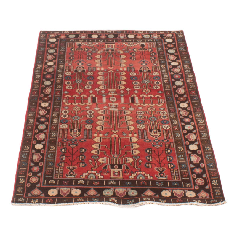 Tapis unique en laine noué à la main de style années 2000 de 4 pi x 6 pi 9 po en rouge / bleu / beige Alyrica