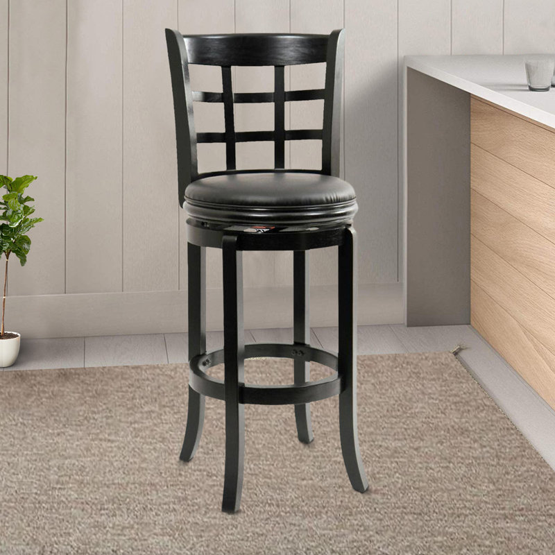 Swivel Upholstered Counter Stool with Solid Wood Frame, Black, Bar Stool (29” Seat Height)