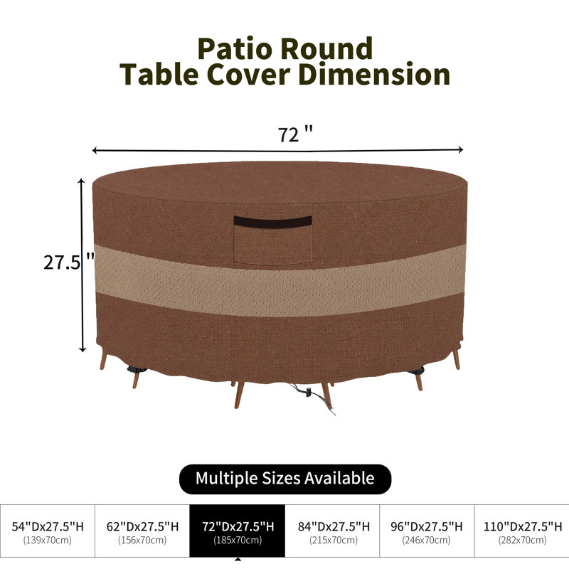 High Duty Waterproof Patio Round Table Cover for Round Patio Furniture Set, 27.5" H x  72" W x 72" D