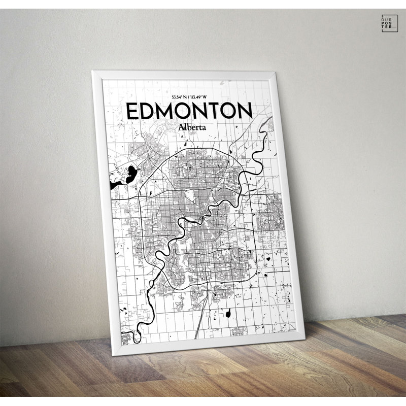 « edmonton city map », reproduction d’impression sur affiche en encre, H 17 po x l 11 po