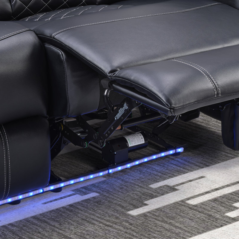 Canapé à inclinaison électrique en cuir à deux moteurs avec console et haut-parleur Bluetooth Lamica, Noir