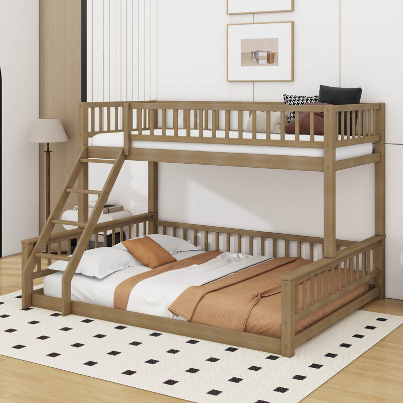 Twin XL Over Queen Bunk Bed With Ladder, Walnut