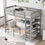 Lit mezzanine de rangement simple gris doux avec structure en pin massif compact et tablettes multifonctionnelles intégrées pour les petites chambres