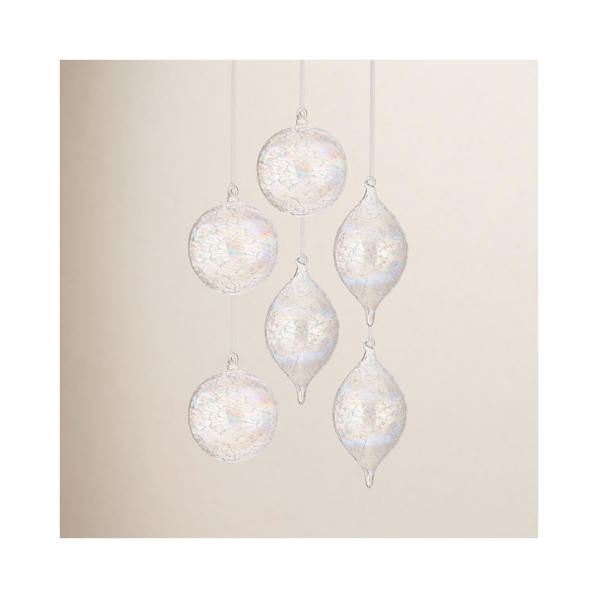5-7" Etched Glass Ball/Finial Ornament Set of 6