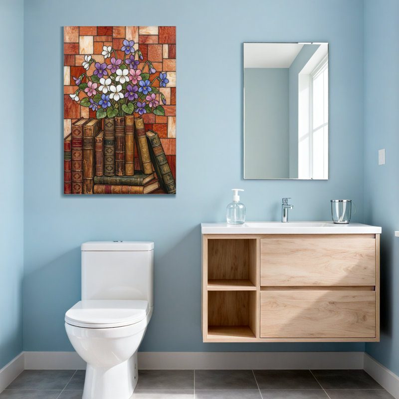 Plantes et fleurs, fleurs, livres, brique, impression sur toile, H 40 po x l 28 po