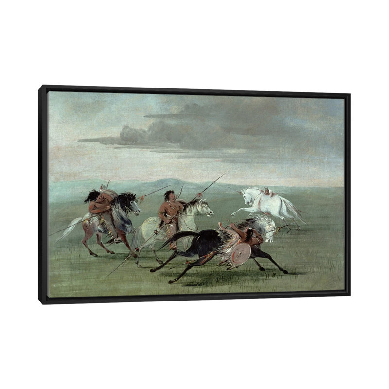 Commanche «Feats Of Martial Horsemanship», reproduction d'art sur toile encadrée, H 18 po x l 26 po, Noir
