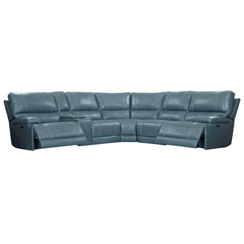 Adlan 127" Wide Leather Match Symmetrical Modular Corner Sectional, Verona Azure