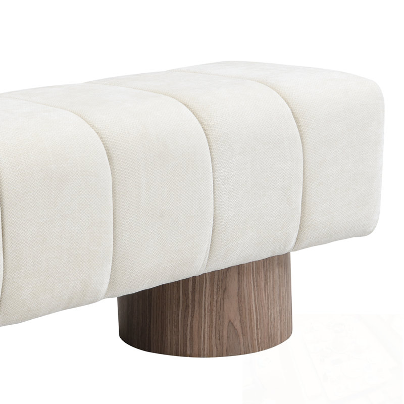 Banc rembourré avec pieds en bois robustes, Beige