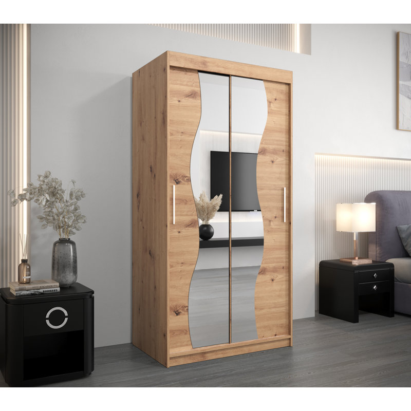 Birecree 2 Door Manufactured Wood Wardrobe, 200Cm H x 100Cm W x 62Cm D, Oak Artisan