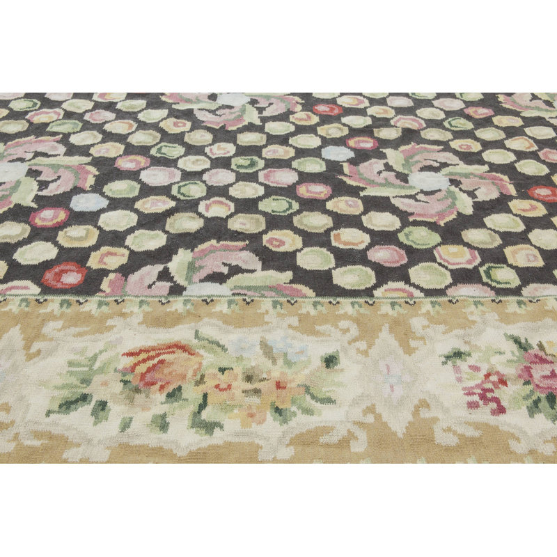 Tapis botanique d'inspiration européenne moderne en laine de Bassarabian 8 pi x 11 pi 2 po