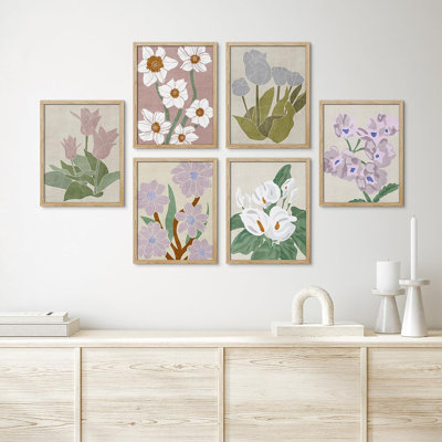 " Poster Pastel Watercolor Wildflower Botanical " 6 - Pieces