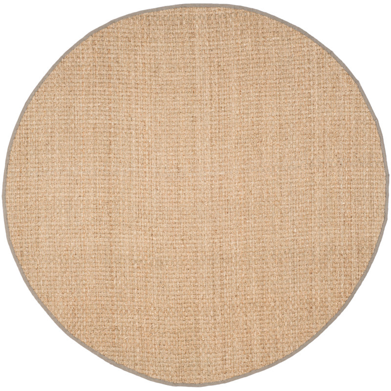 Auckland Bamboo Slat/Seagrass Natural/Gray Area Rug, Round 5'