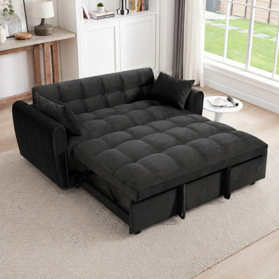 65" 3-in-1 Pull-Out Sleeper Sofa Bed, Convertible Velvet Loveseat with Adjustable Backrest for Living Room, Apartment & Guest Room