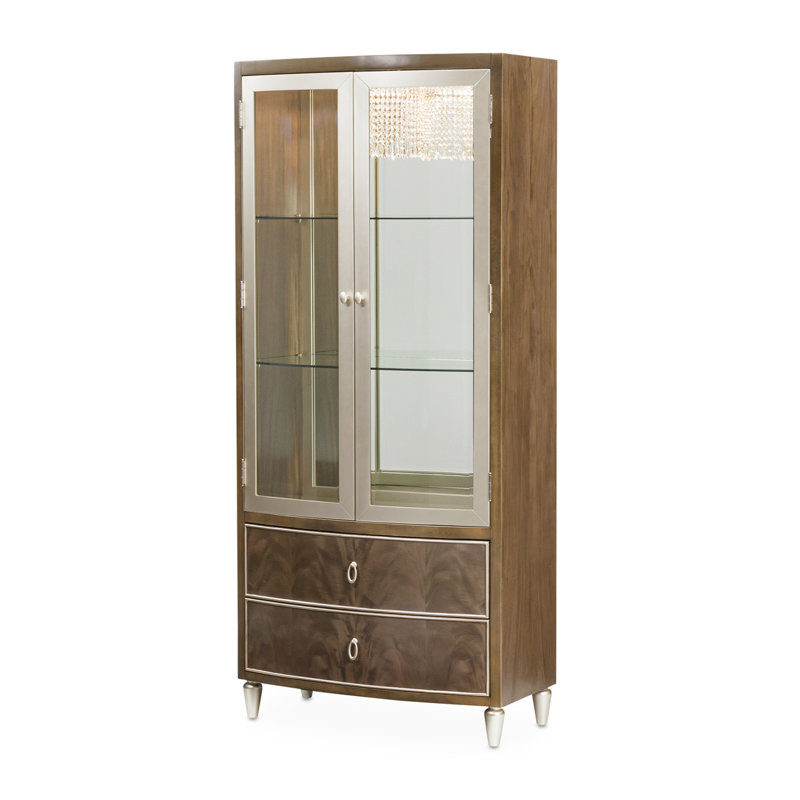Villa Cherie Display Cabinet with LED Lighting, Hazelnut