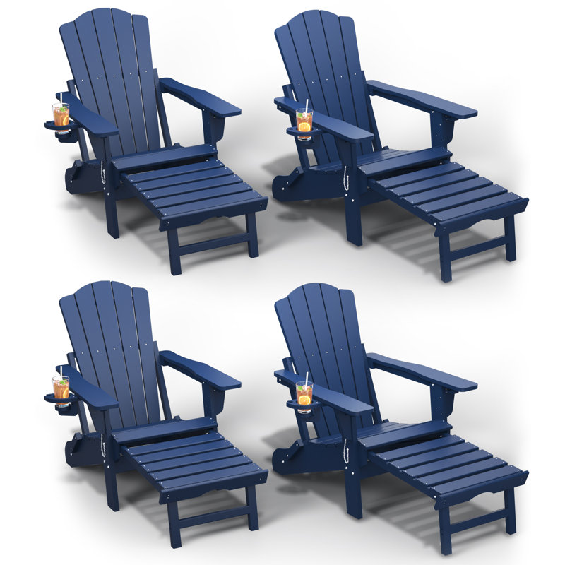 Dareona Pakkdiarie Folding Adirondack Chair with Cup Holder,HDPE Outdoor Chair with Comfort Ergonomic Seat for Patios,Lawn,Garden, Backyard Use