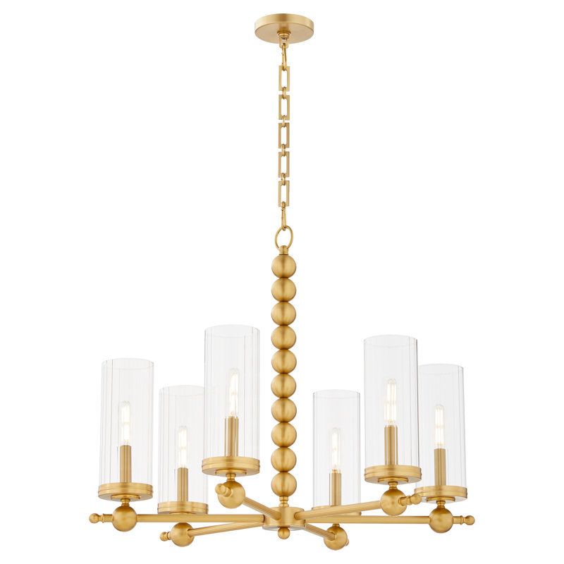 Lustre en verre 6 lumières LEE Boulevard, Aged Brass