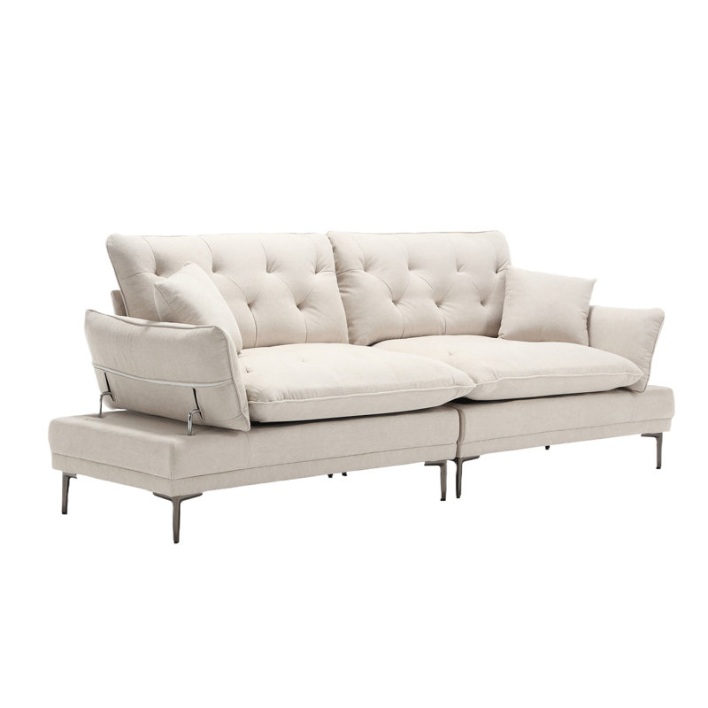 Canapé moderne en lin, canapé d'appoint avec pieds en métal, Beige