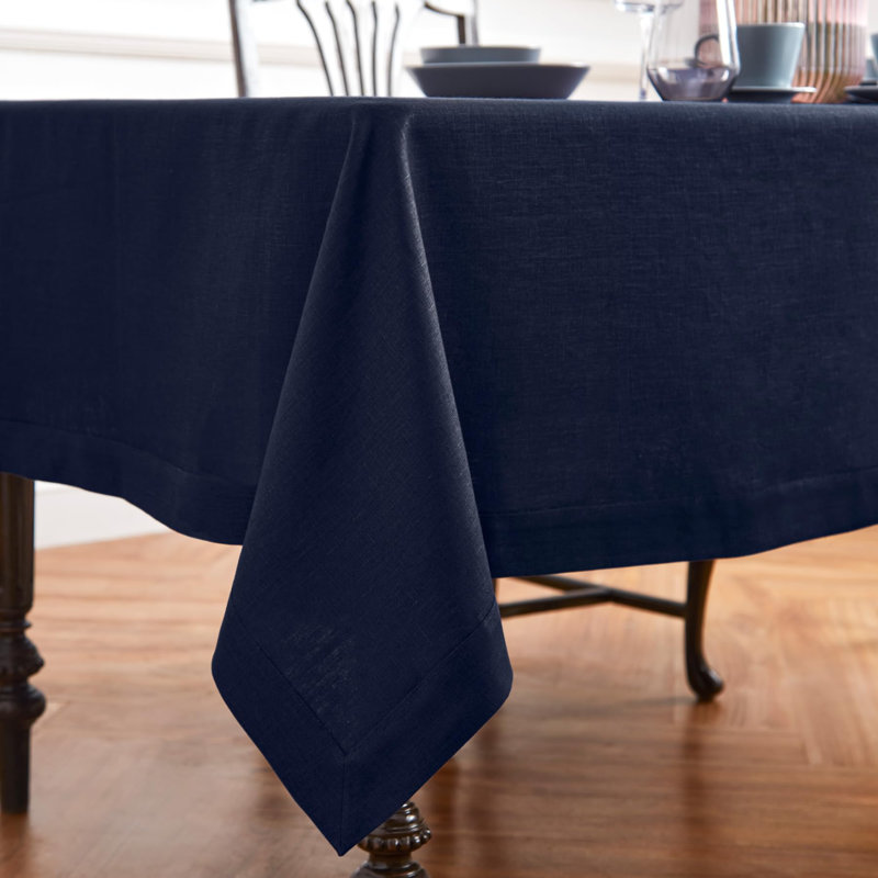 Diana - 100% Pure Linen Tablecloth, Navy, 132" L x 60" W, Solid Color