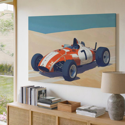 Wall Art Vintage Race Car Canvasretro Red And White Racing Car Canvas Ready To Hang Gallery Wrapped Home Decor Modern Design Premium Quality