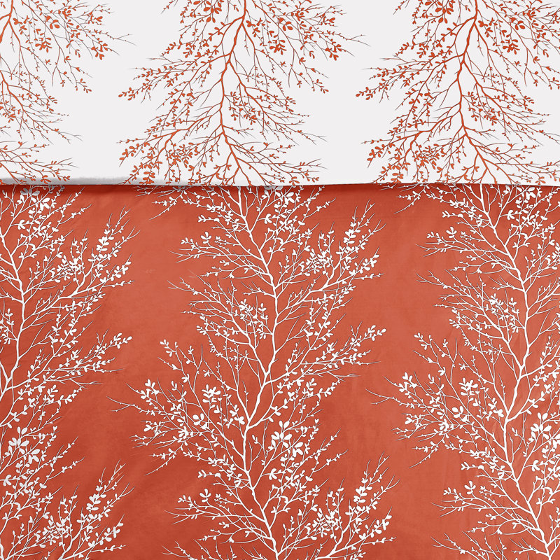 Ensemble d'édredon réversible à motif de feuillage, literie douce en microfibre, Corail / blanc