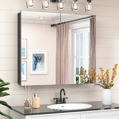Husai Recessed or Surface Mount Aluminum Frameless Medicine Cabinet With Mirrored Door and Adjustable Shelves